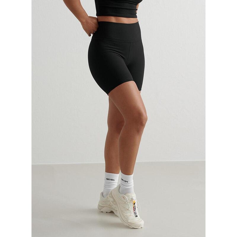 Black Ribbed Performance Midi Biker Shorts