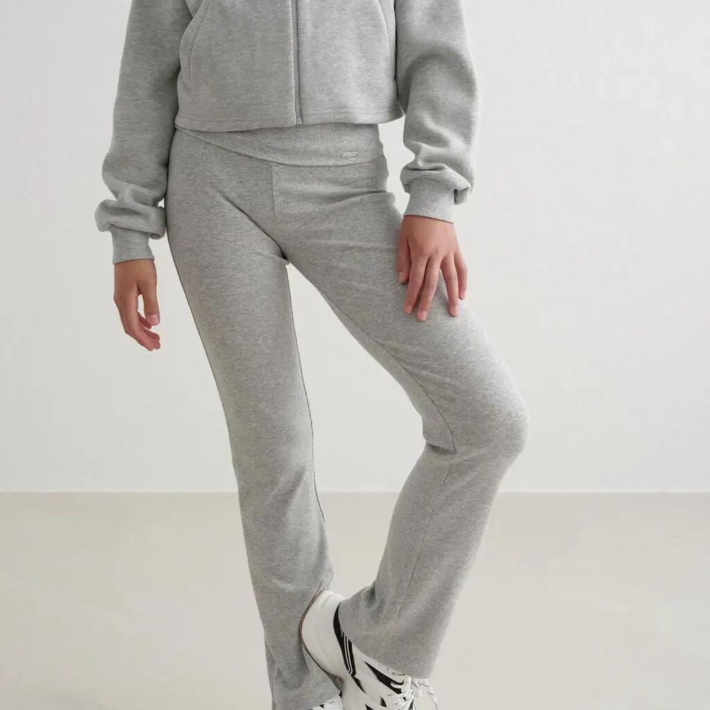 Girls' Pants Ribbed Relaxed Fold-Down Waist Ease Grey Melange
