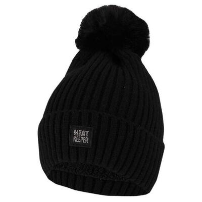 Heatkeeper - thermo muts + pompon dames - zwart - 4-paar