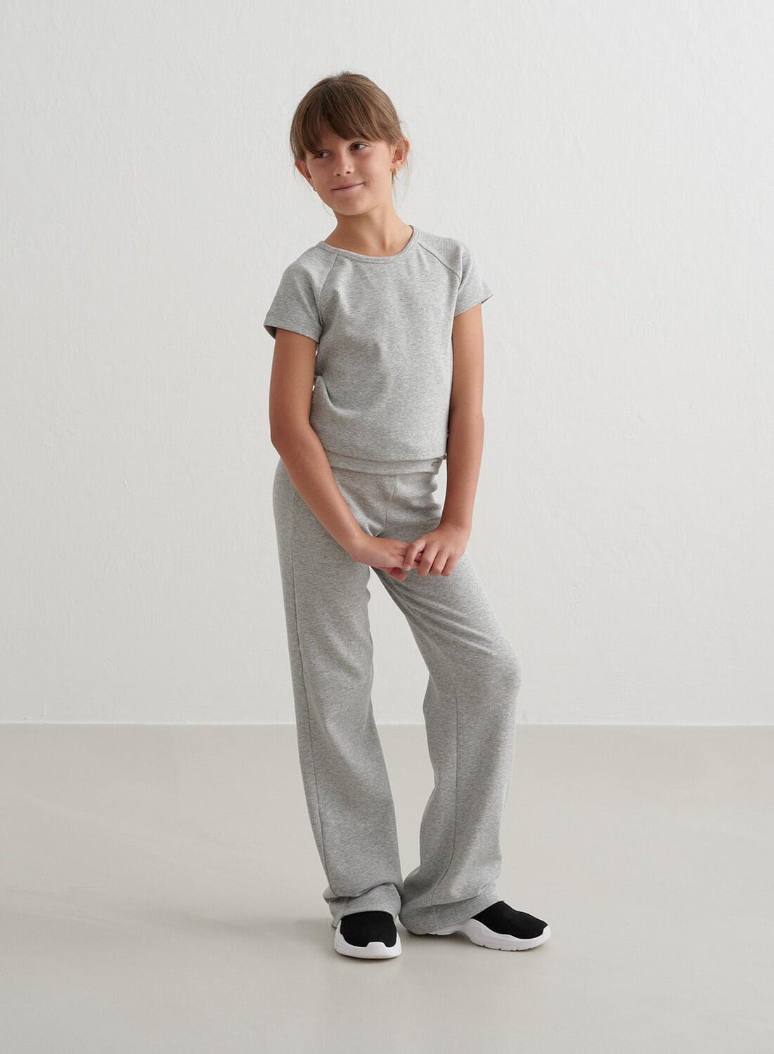 Fille T-shirt à manches courtes Côtes Poids Lumière Gris Mélange 6/6