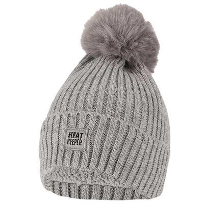 Heatkeeper - thermo muts + pompon dames - grijs - 2-paar