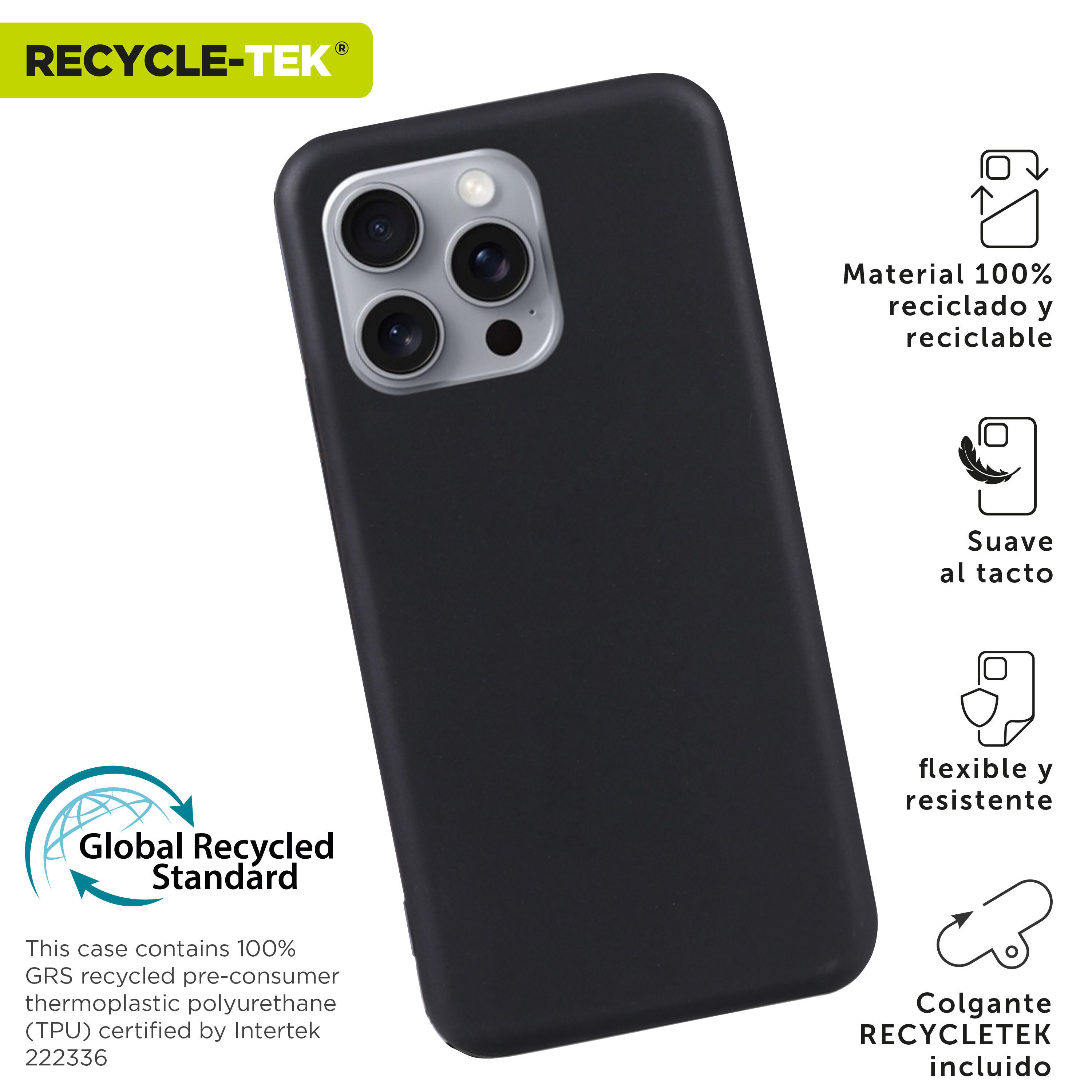 muvit for change funda recycletek compatible con Apple iPhone 16 Pro negra 2/4