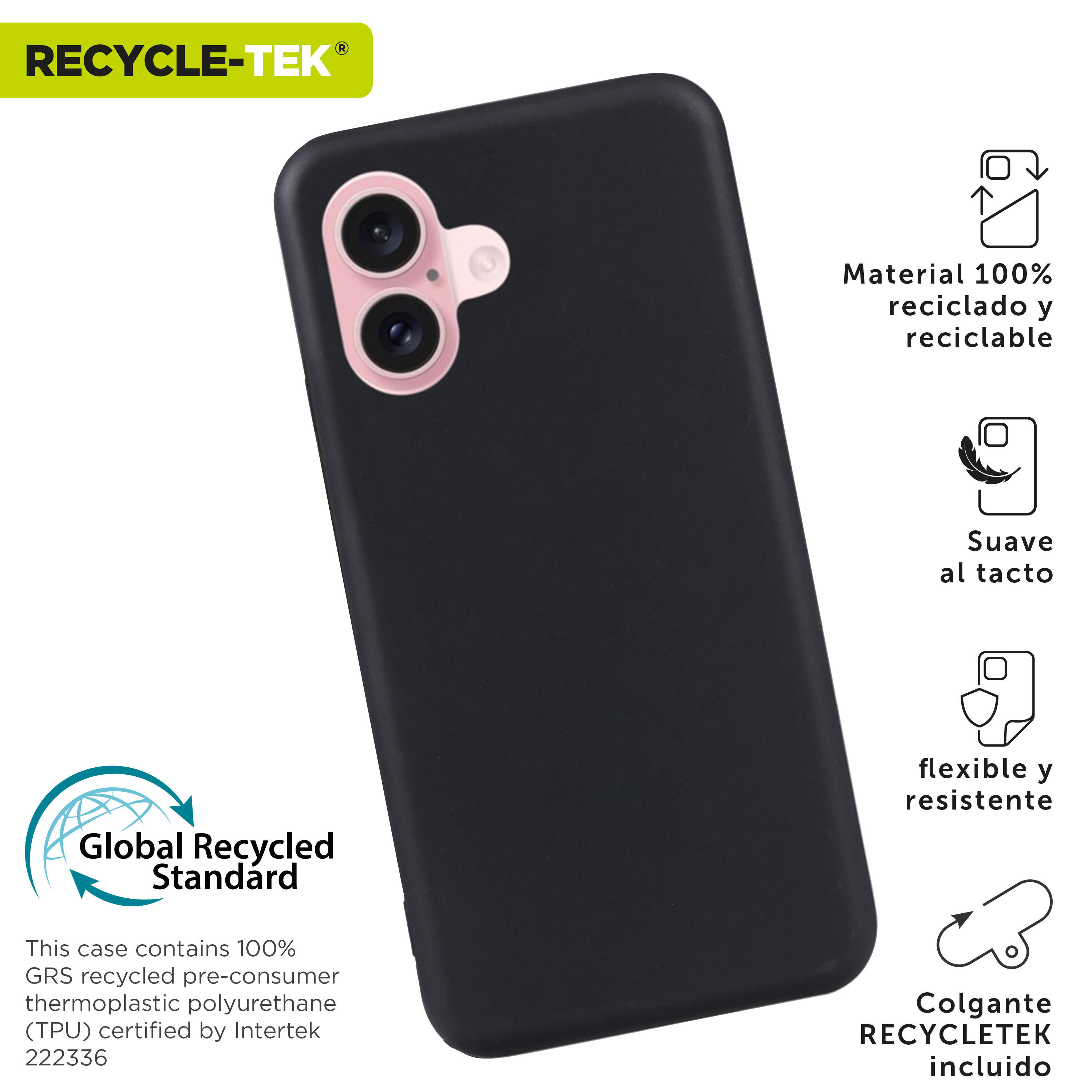 muvit for change funda recycletek compatible con Apple iPhone 16 negra 2/4