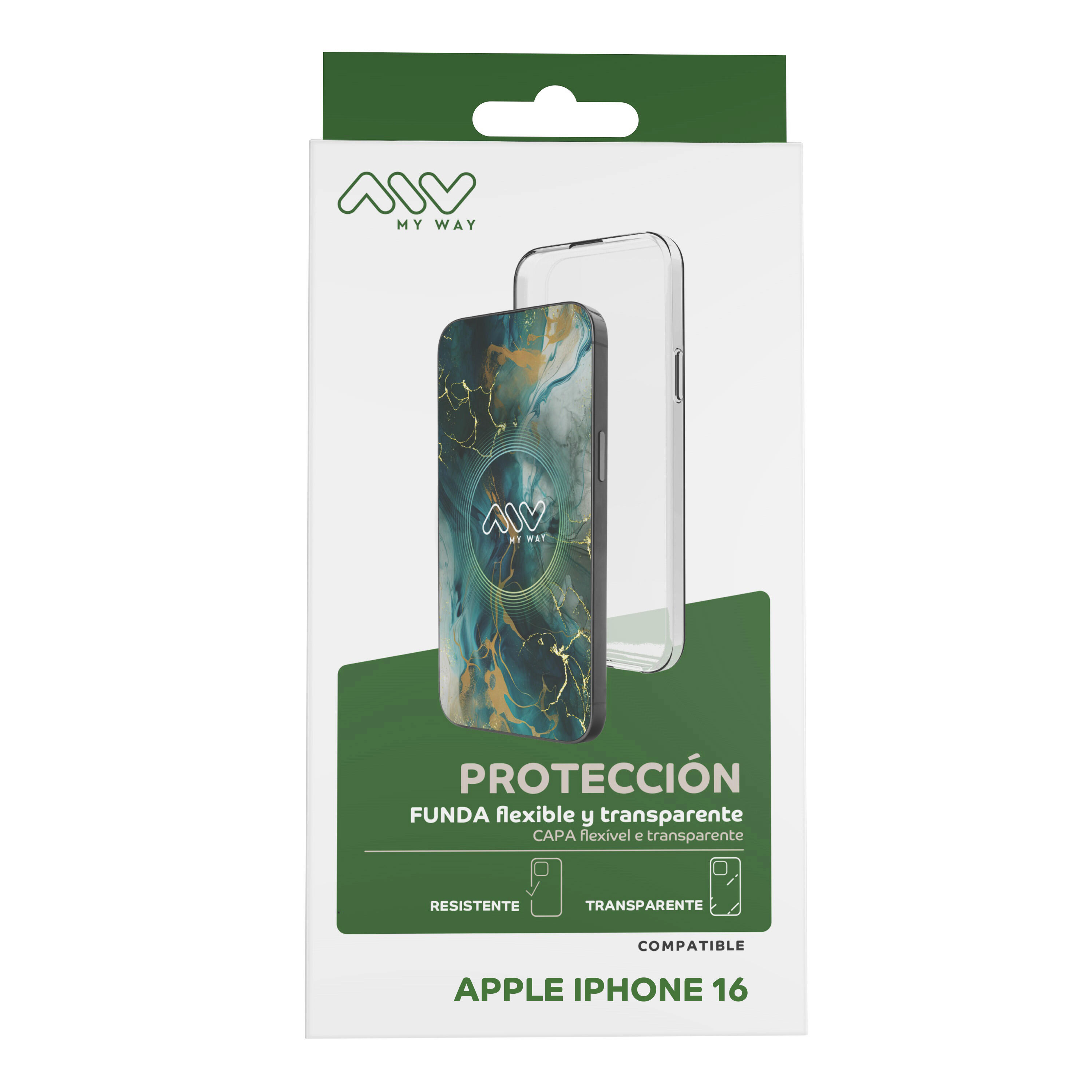 myway funda compatible con Apple iPhone 16 transparente 3/4