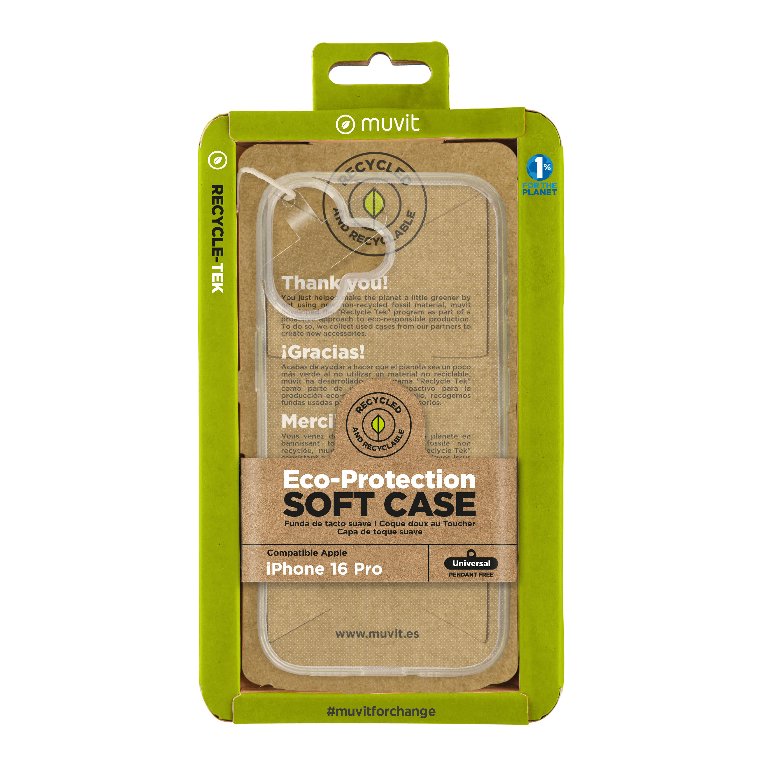 Funda recycletek compatible con Apple iPhone 16 transparente 2/3