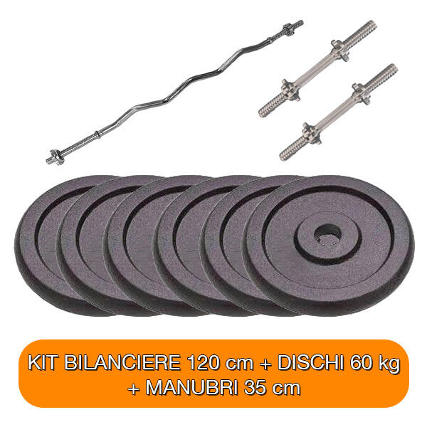 NO BRAND Kit Bilanciere Pesi Manubri 120 cm + coppia 35 cm + 60 kg diametro 25 mm