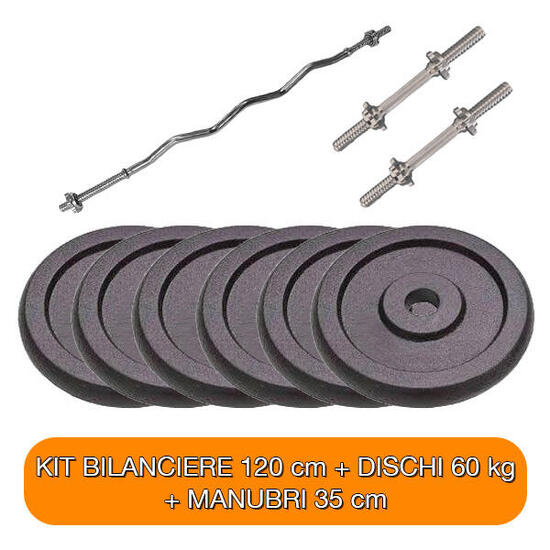 Kit Bilanciere Pesi Manubri 120 cm + coppia 35 cm + 60 kg diametro 25 mm