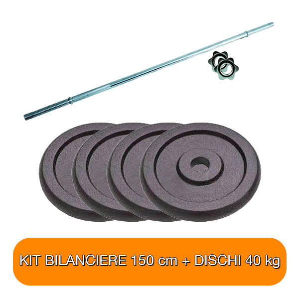 NO BRAND Kit Bilanciere Pesi 150 cm + 40 kg diametro 25 mm