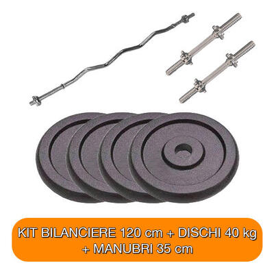 Kit Bilanciere Pesi Manubri 120 cm + coppia 35 cm + 40 kg diametro 25 mm