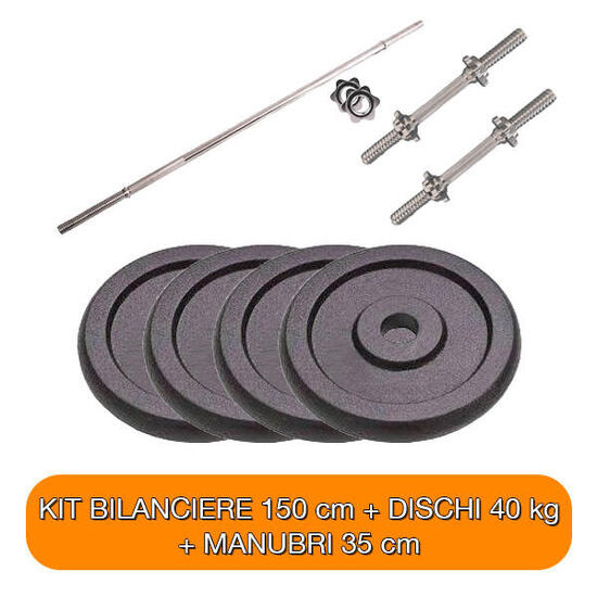 Kit Bilanciere Pesi Manubri 150 cm + coppia 35 cm + 40 kg diametro 25 mm