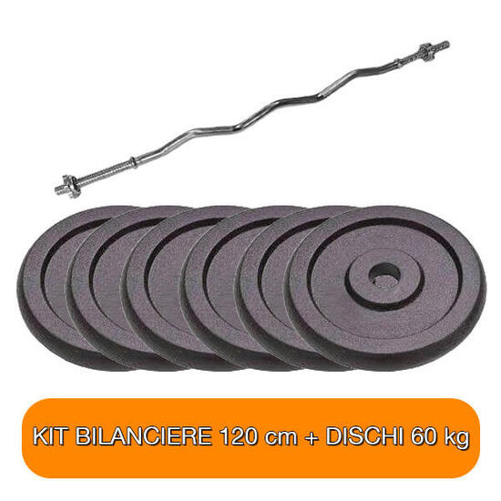 Kit Bilanciere Pesi 120 cm + 60 kg diametro 25 mm