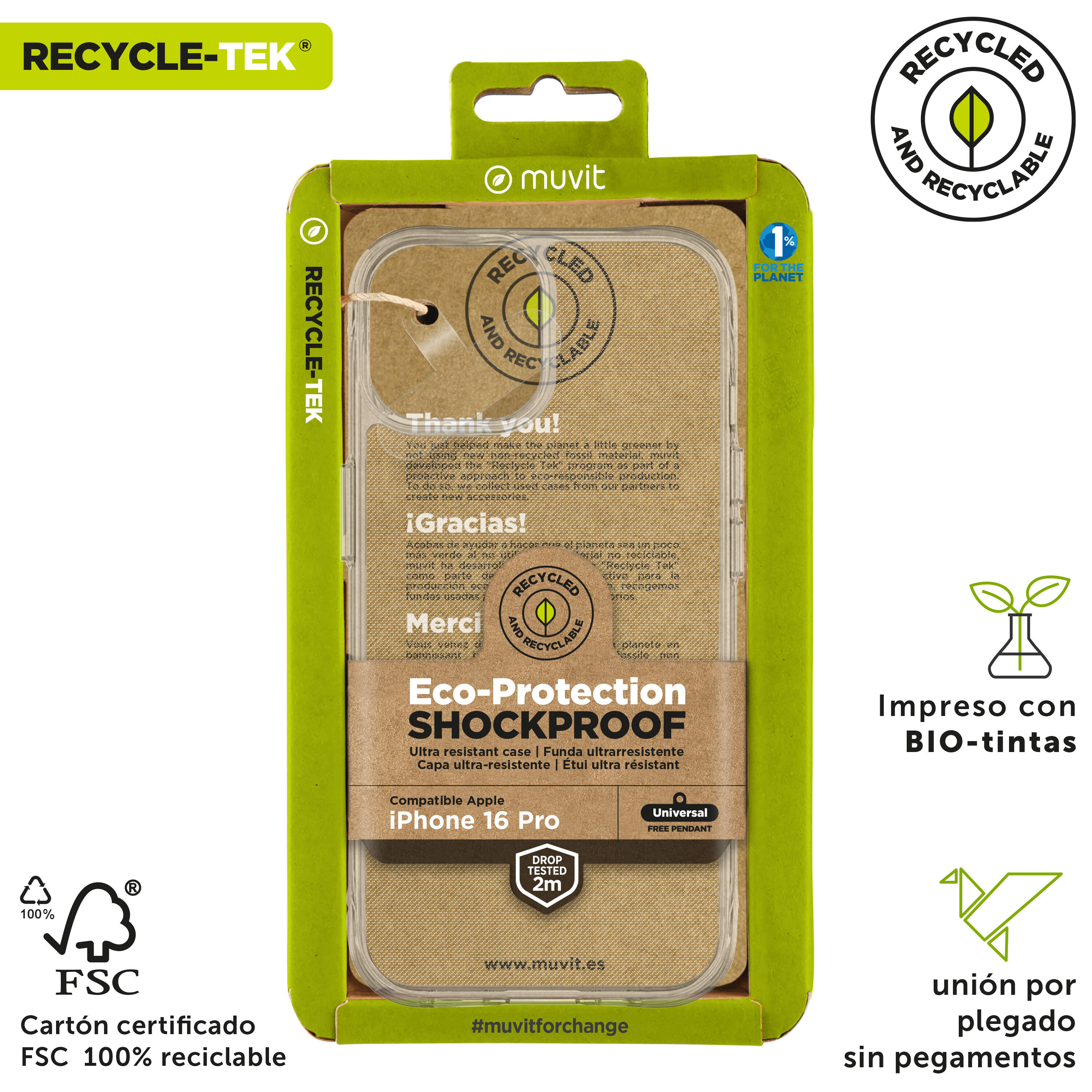Funda shockproof 2m compatible con Apple iPhone 16 Pro transparente 3/4