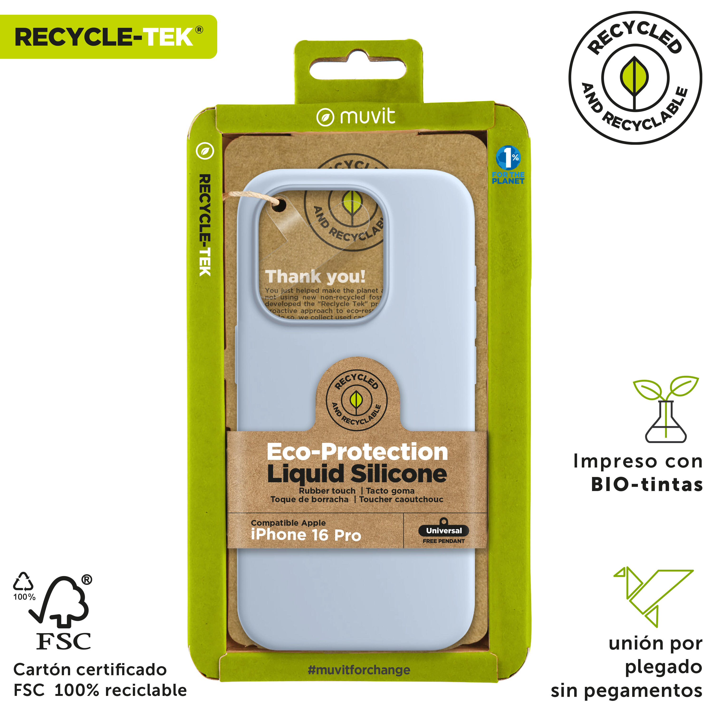 Funda recycletek Liquid Silicone compatible con Apple iPhone 16 Pro azul cielo 4/4