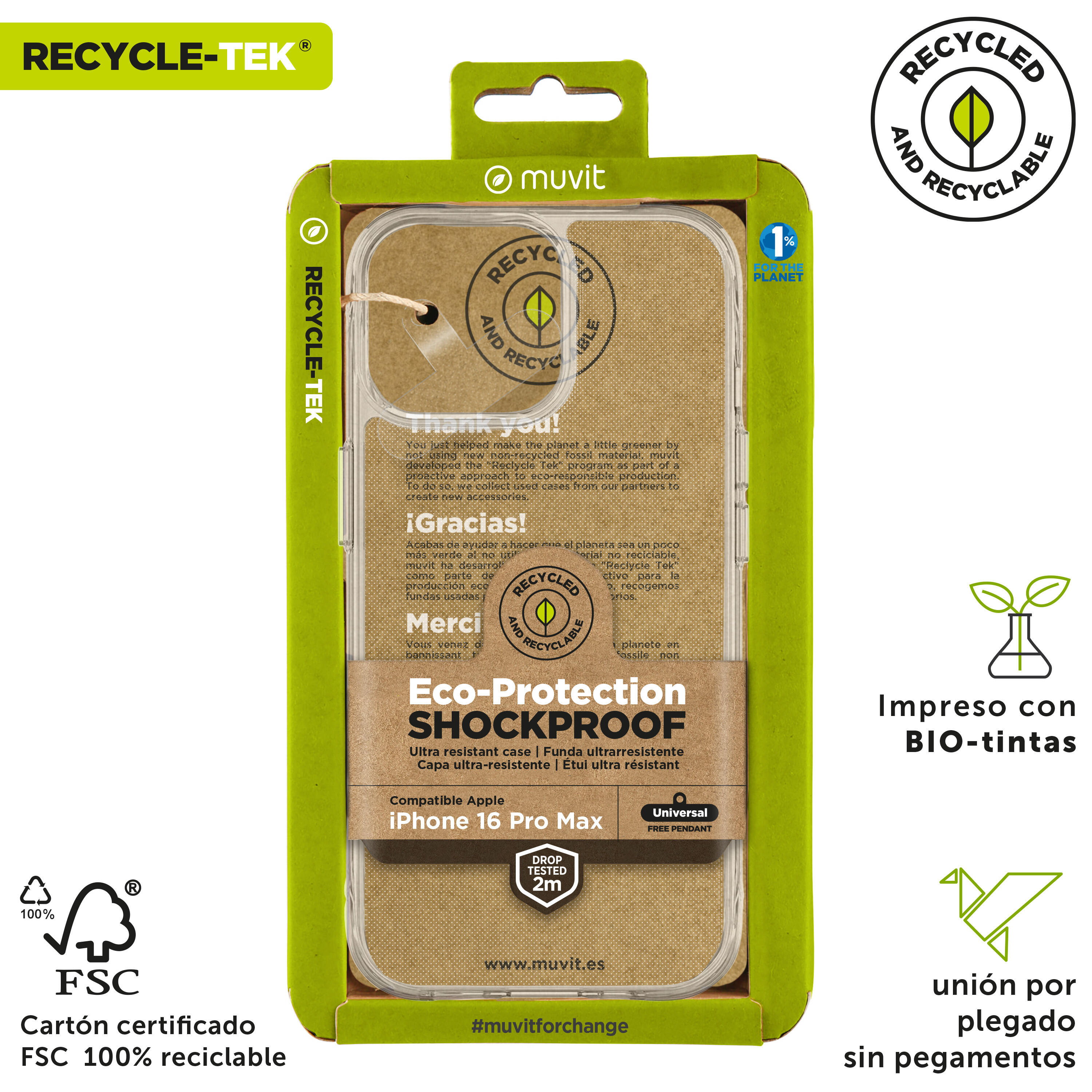 Funda shockproof 2m compatible con Apple iPhone 16 Pro Max transparente 3/4
