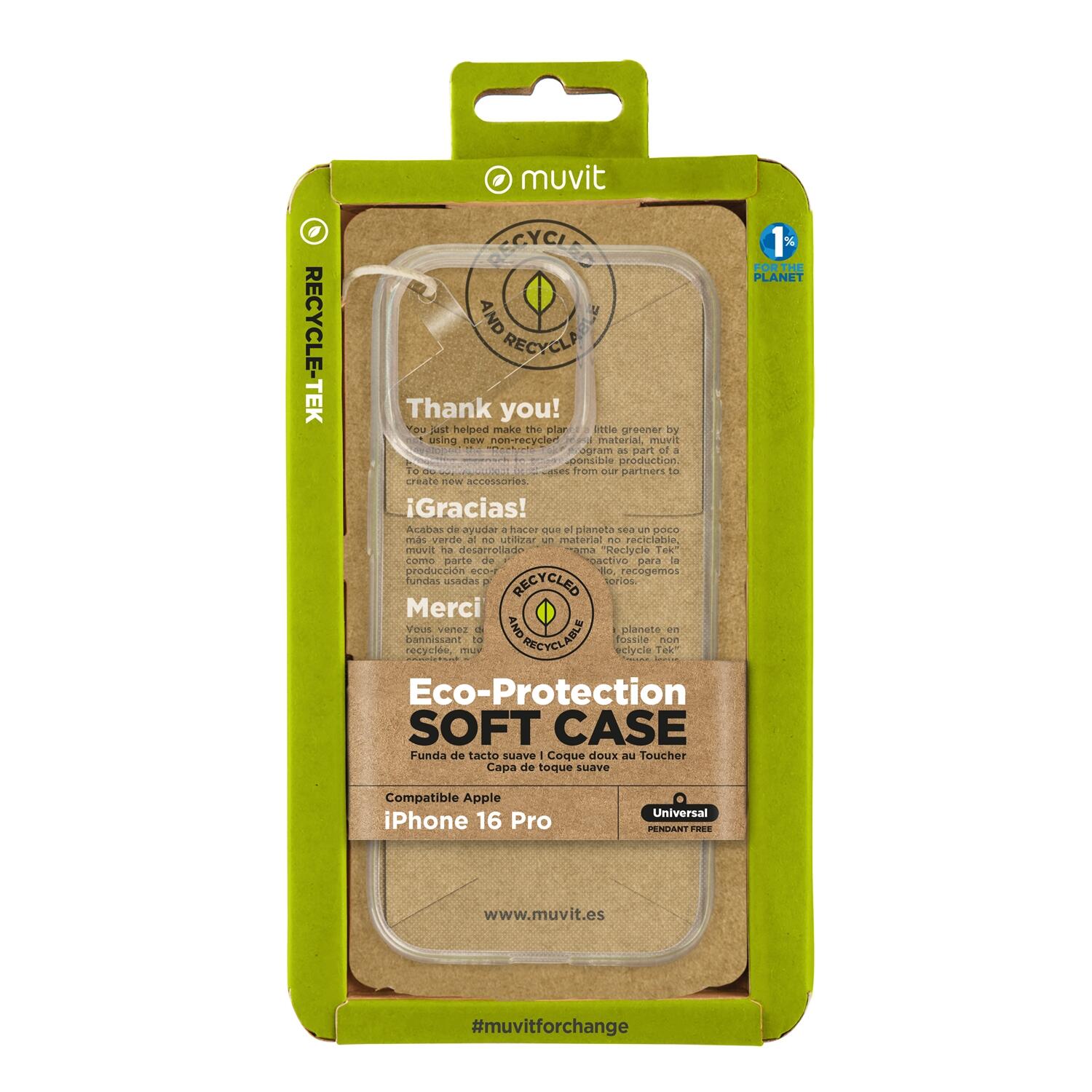Funda recycletek compatible con Apple iPhone 16 Pro transparente 3/4