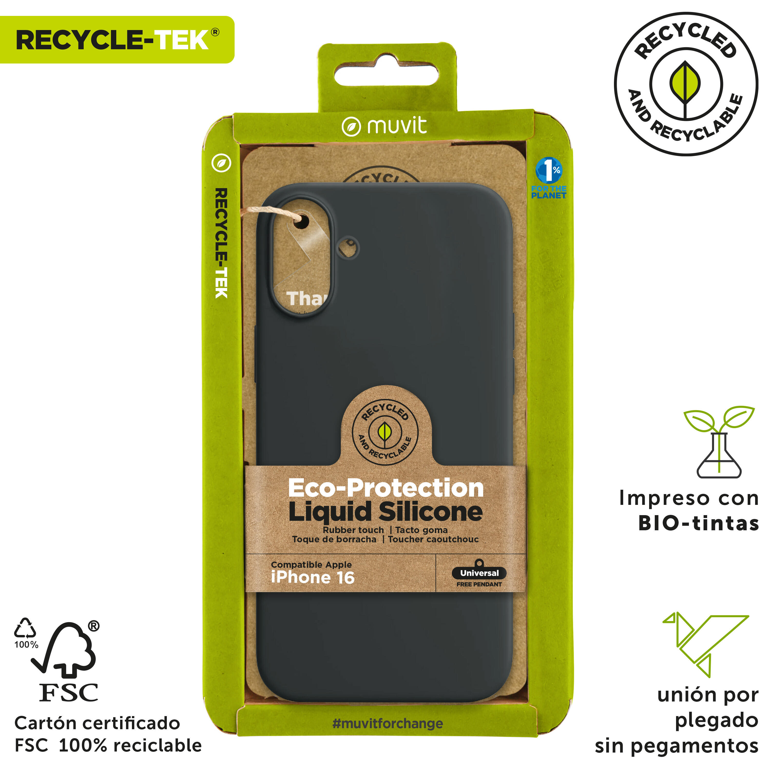 Funda recycletek Liquid Silicone compatible con Apple iPhone 16 negra 4/4
