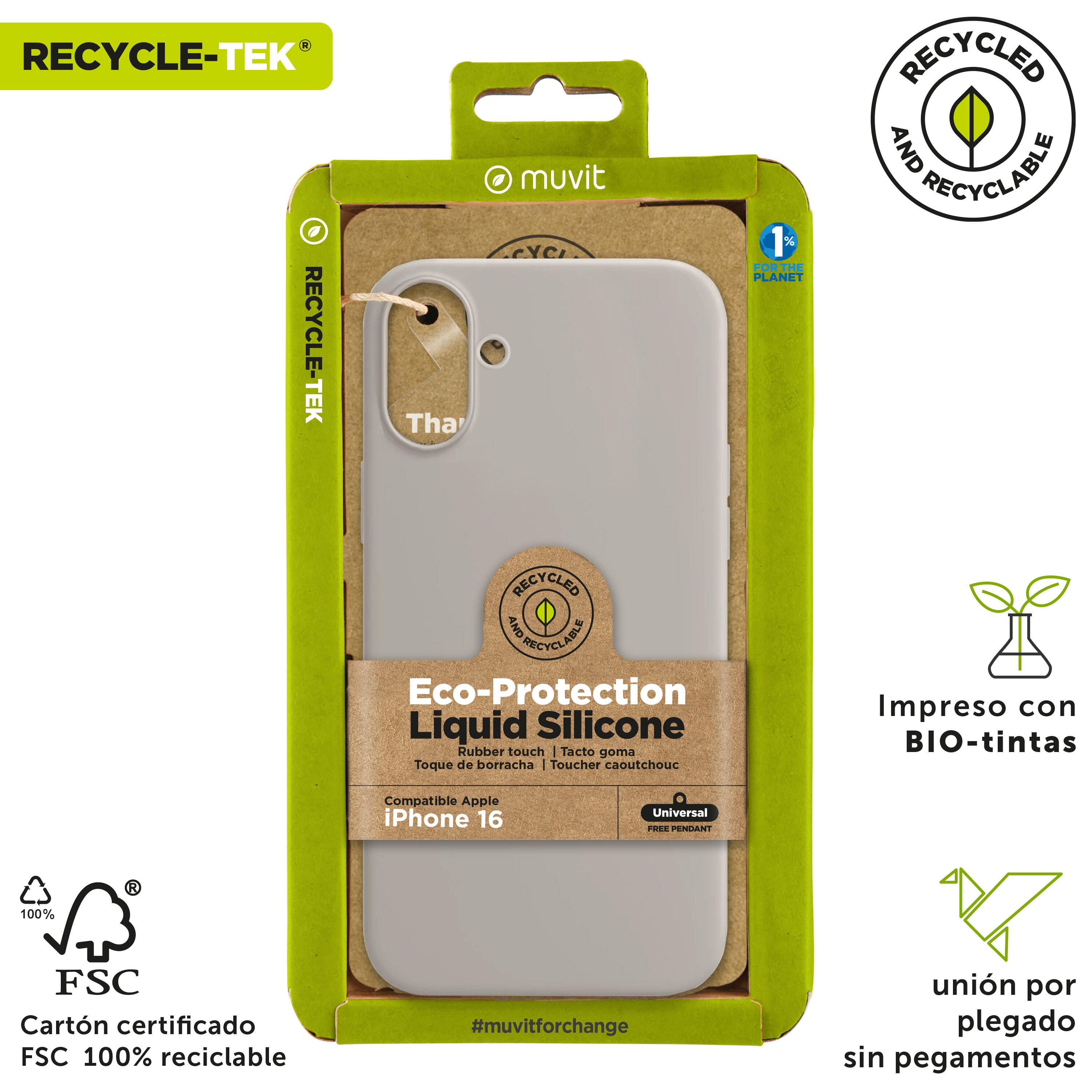 Funda recycletek Liquid Silicone compatible con Apple iPhone 16 nude 4/4
