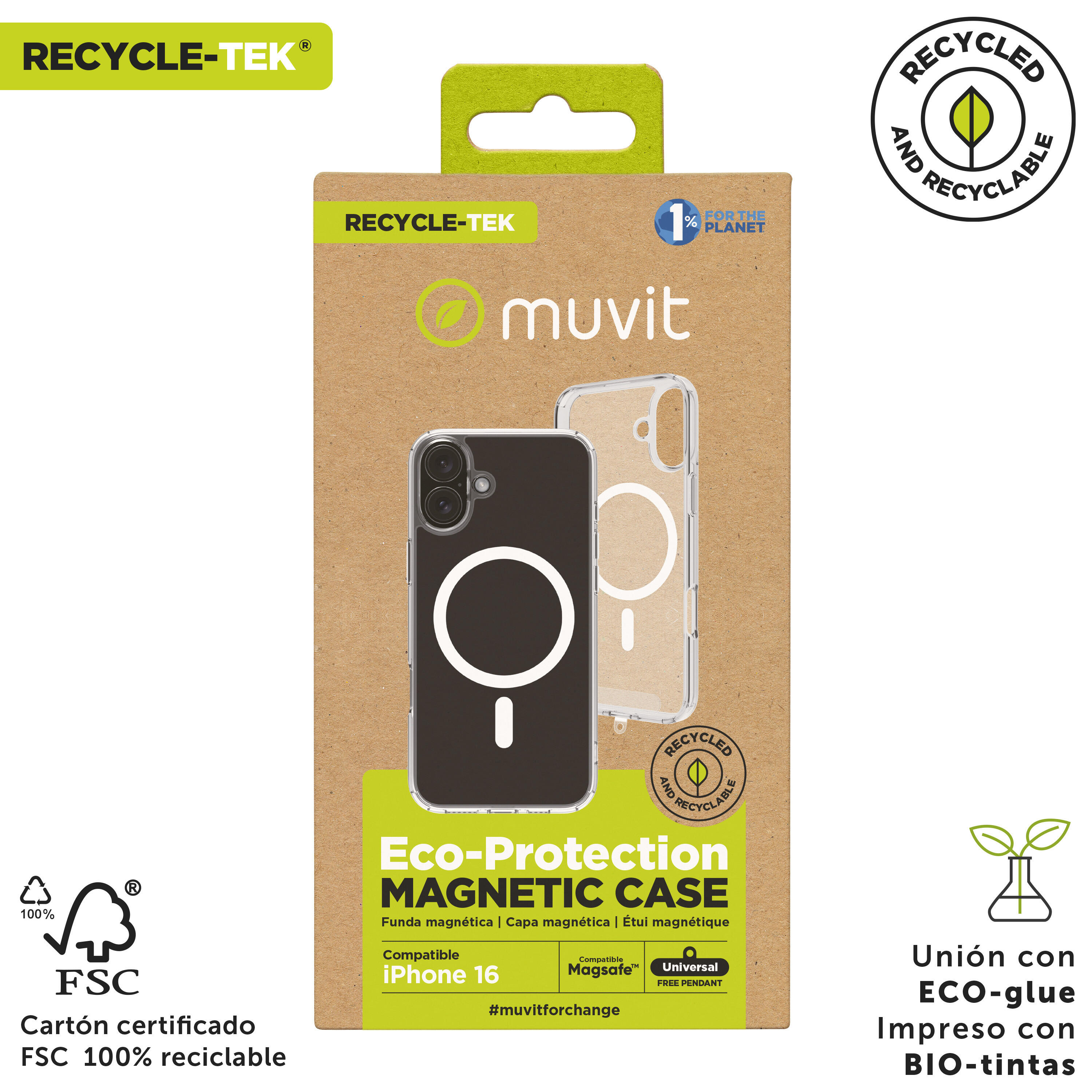 Funda recycletek Magsafe compatible con Apple iPhone 16 transparente 3/4
