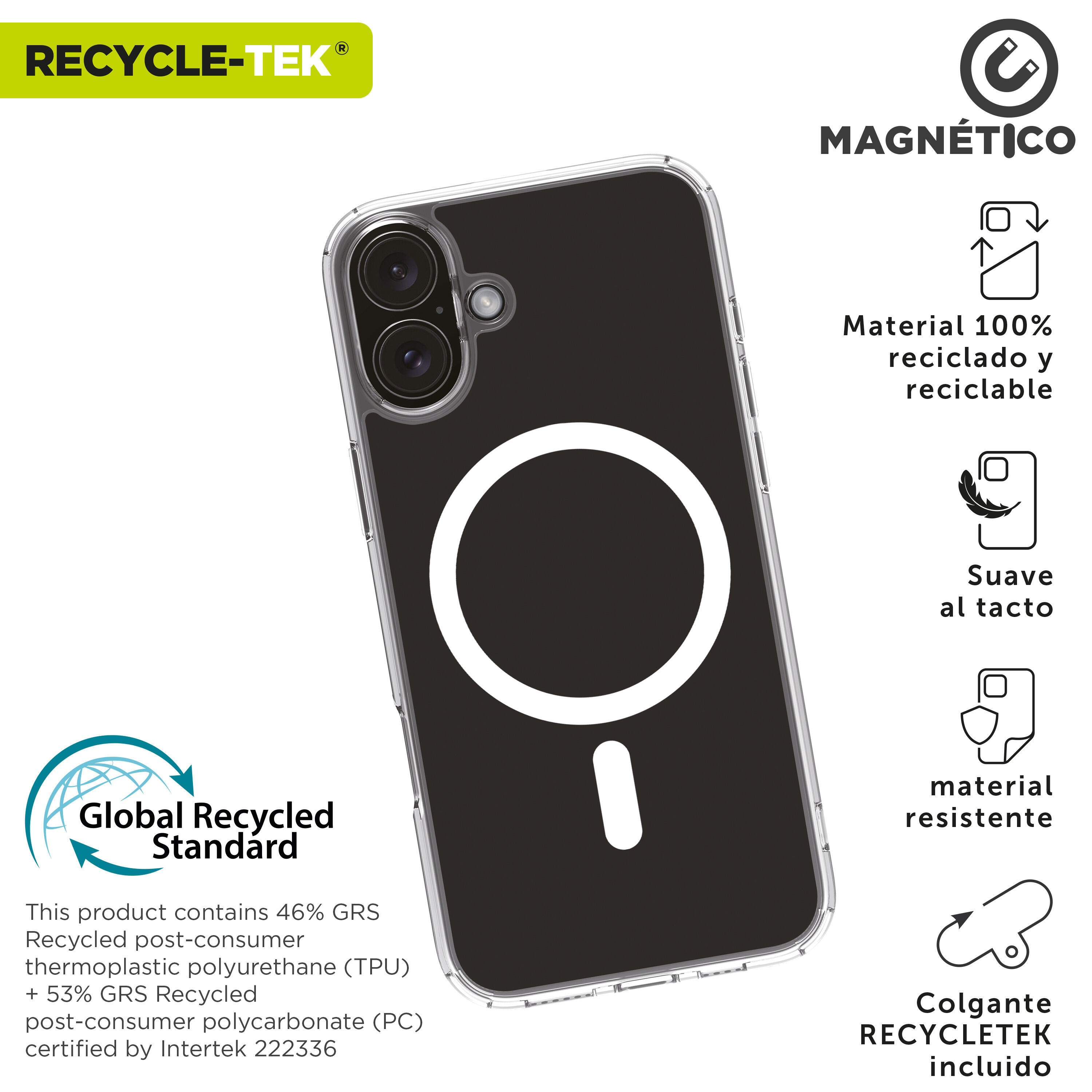 Funda recycletek Magsafe compatible con Apple iPhone 16 transparente 2/4