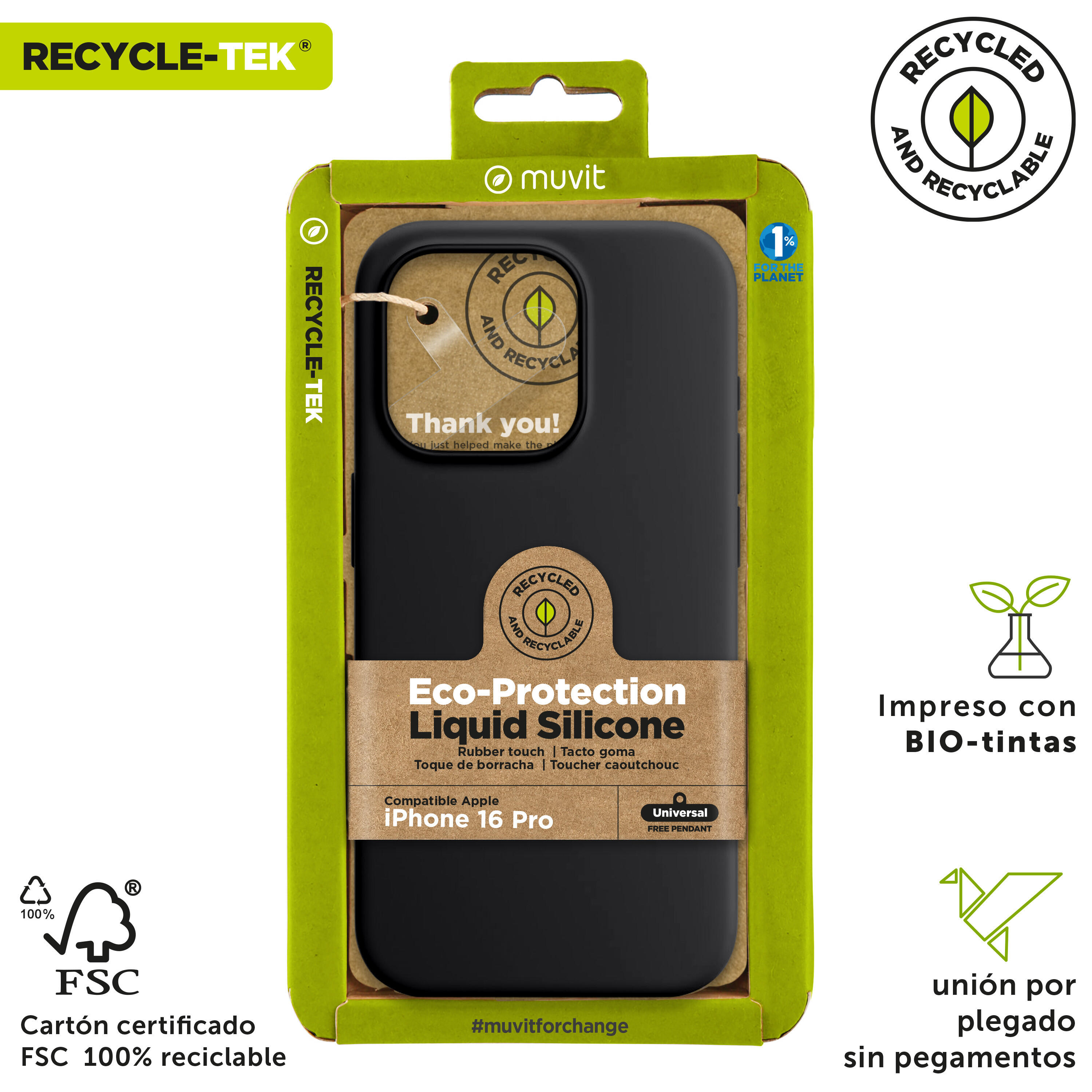 Funda recycletek Liquid Silicone compatible con Apple iPhone 16 Pro Max negra 4/4