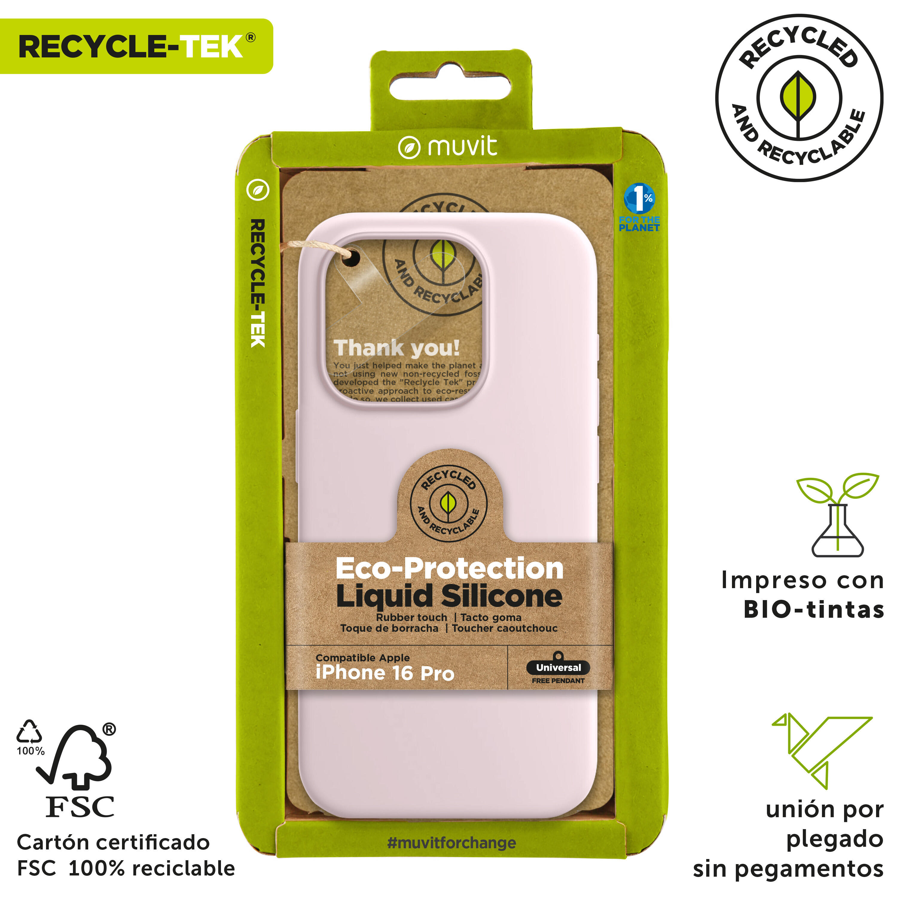 Funda recycletek Liquid Silicone compatible con Apple iPhone 16 Pro rosa 4/4