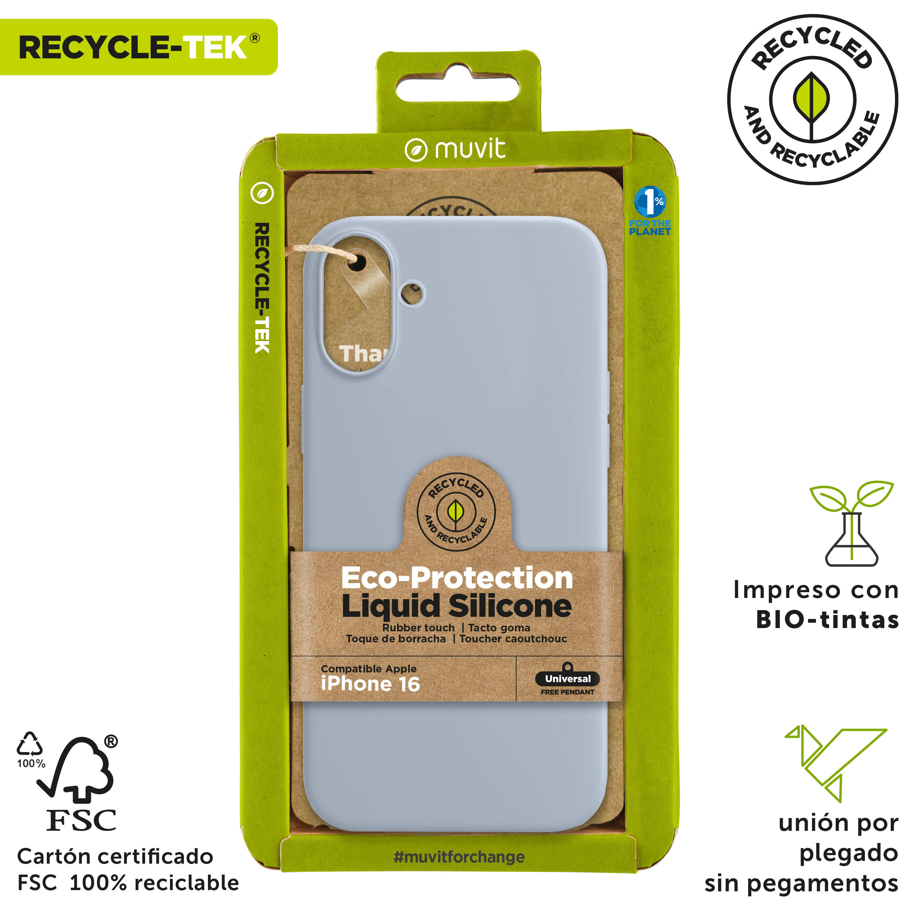 Funda recycletek Liquid Silicone compatible con Apple iPhone 16 azul cielo 4/4