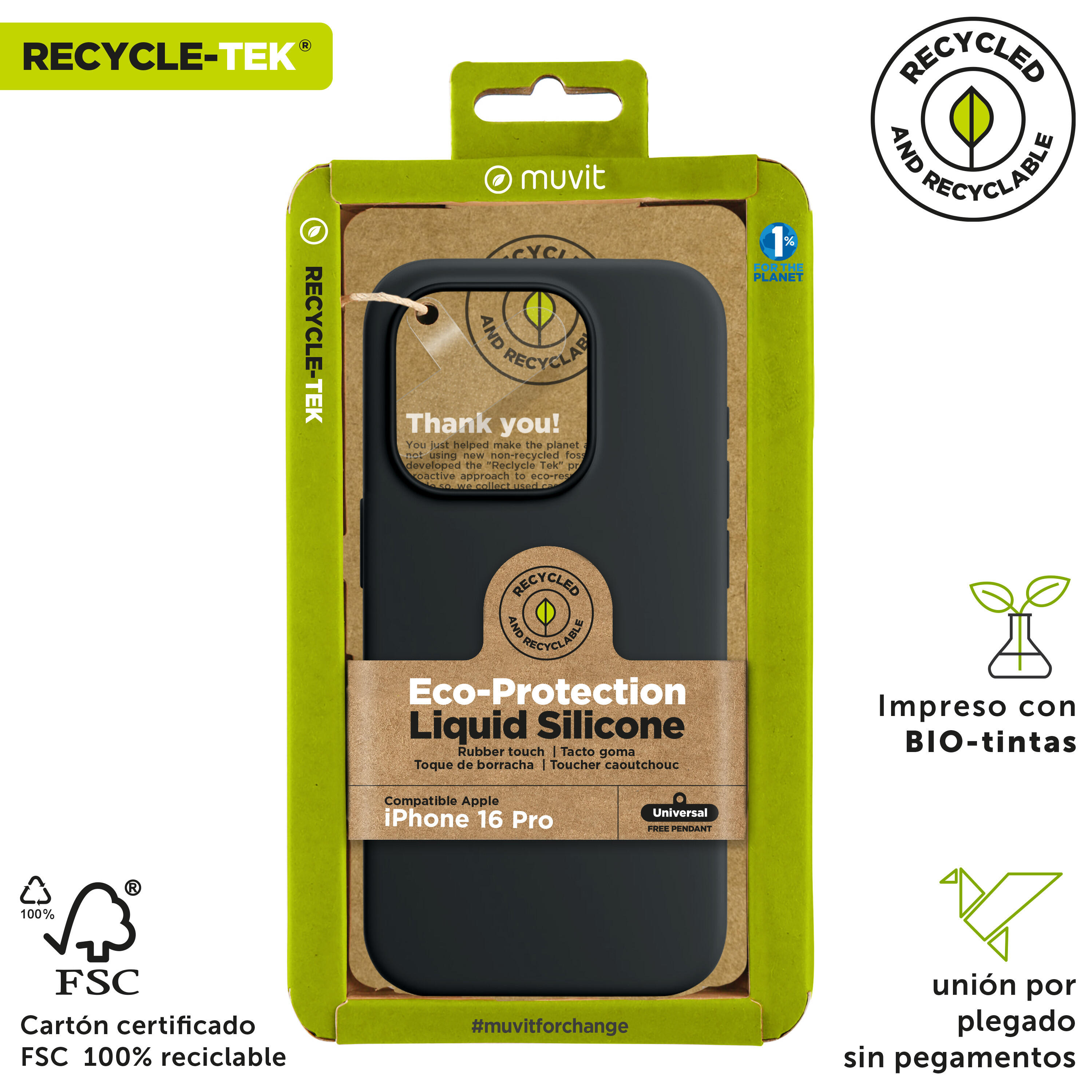 Funda recycletek Liquid Silicone compatible con Apple iPhone 16 Pro negra 4/4