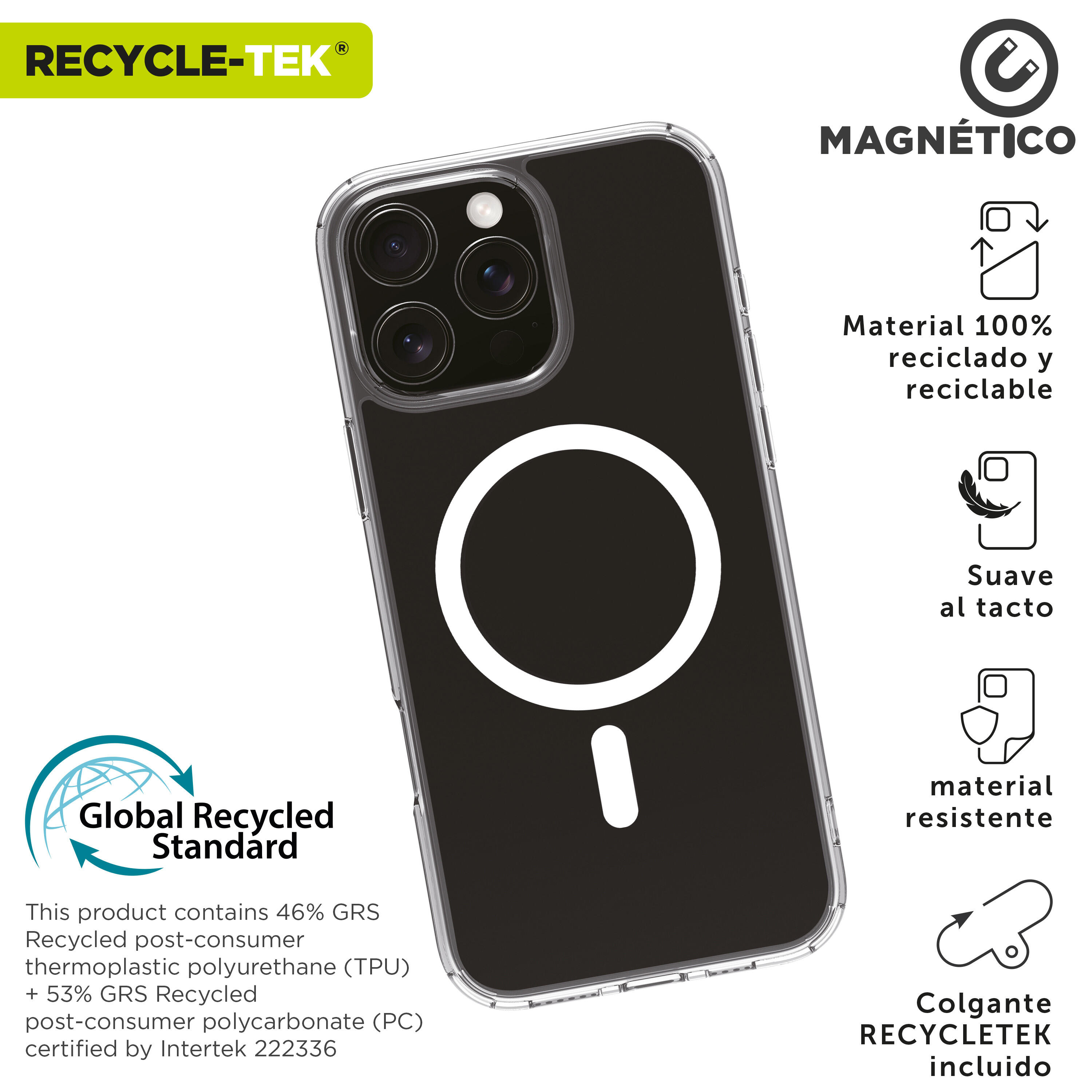 Funda recycletek Magsafe compatible con Apple iPhone 16 Pro Max transparente 2/4