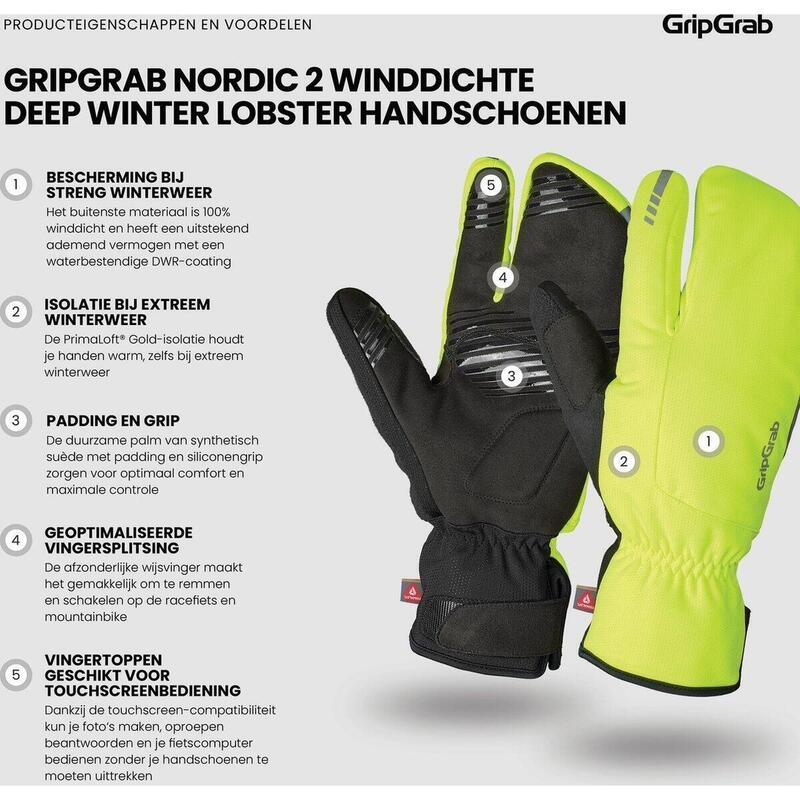 Gripgrab Nordic 2 Windproof Deep Winter Lobster Gloves Yellow - M