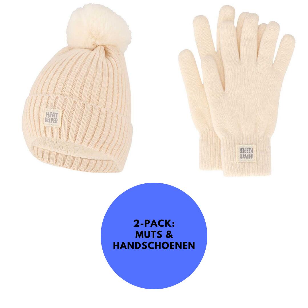 HEAT KEEPER Thermo-Set Damenhandschuhe/Mütze – Off White – Einheitsgröße