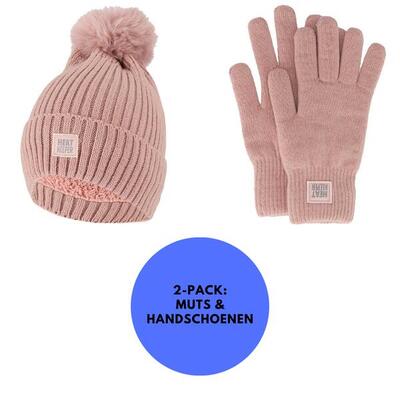 Thermo set dames handschoenen/muts - roze - onesize