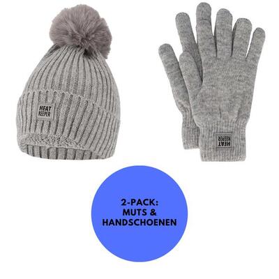 Thermo set dames handschoenen/muts - grijs - onesize