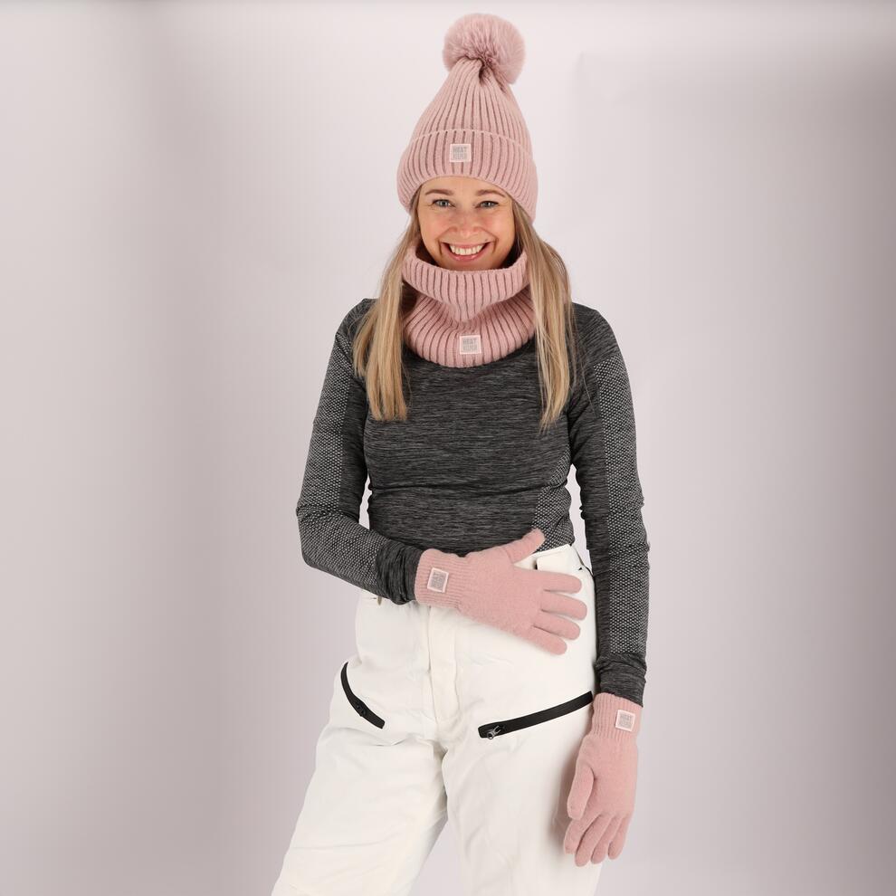 Thermoset dames Handschoenen/Muts/Nekwarmer Roze One Size 2/6