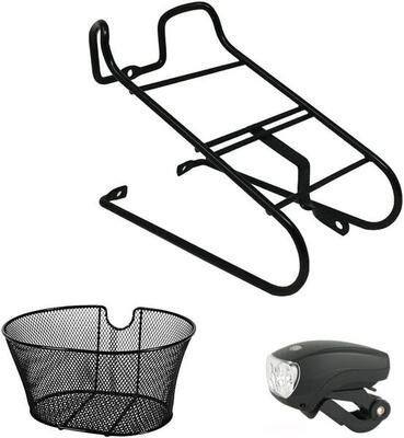 Kit Portacesto Anteriore + Cestino Ovale Nero + Fanalino Per Bici Bicicletta