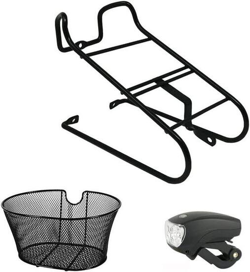 Kit Portacesto Anteriore + Cestino Ovale Nero + Fanalino Per Bici Bicicletta