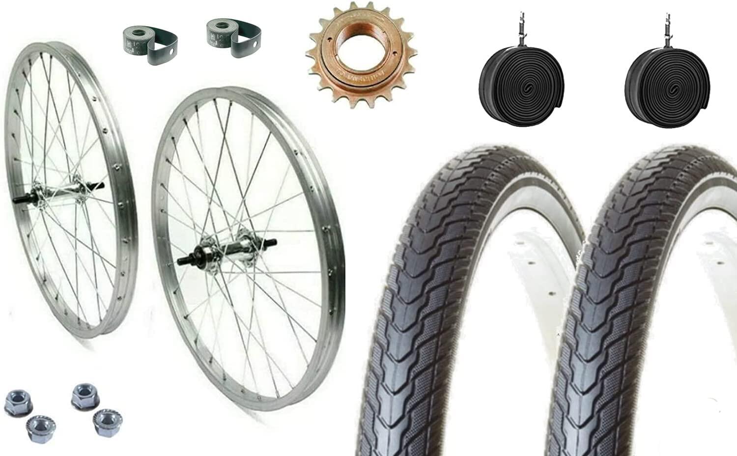 MADICKS COPPIA RUOTE BICI COMPLETE 26" X 1. 3/8 CERCHIO + COPERTONE + CAMERA + PIGNONE 1