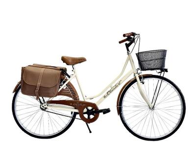 Bicicletta Donna da Passeggio 26 Bici città Vintage con Cestino e Borse Beige