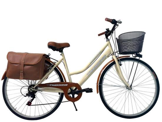 Bicicletta Donna Passeggio Misura 28 Città Beige Con Cambio Cestino E Borse