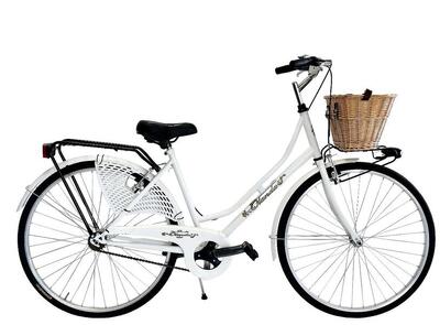 Bicicletta Donna da Passeggio 26 Bici città Vintage con Cestino in Vimini Bianca