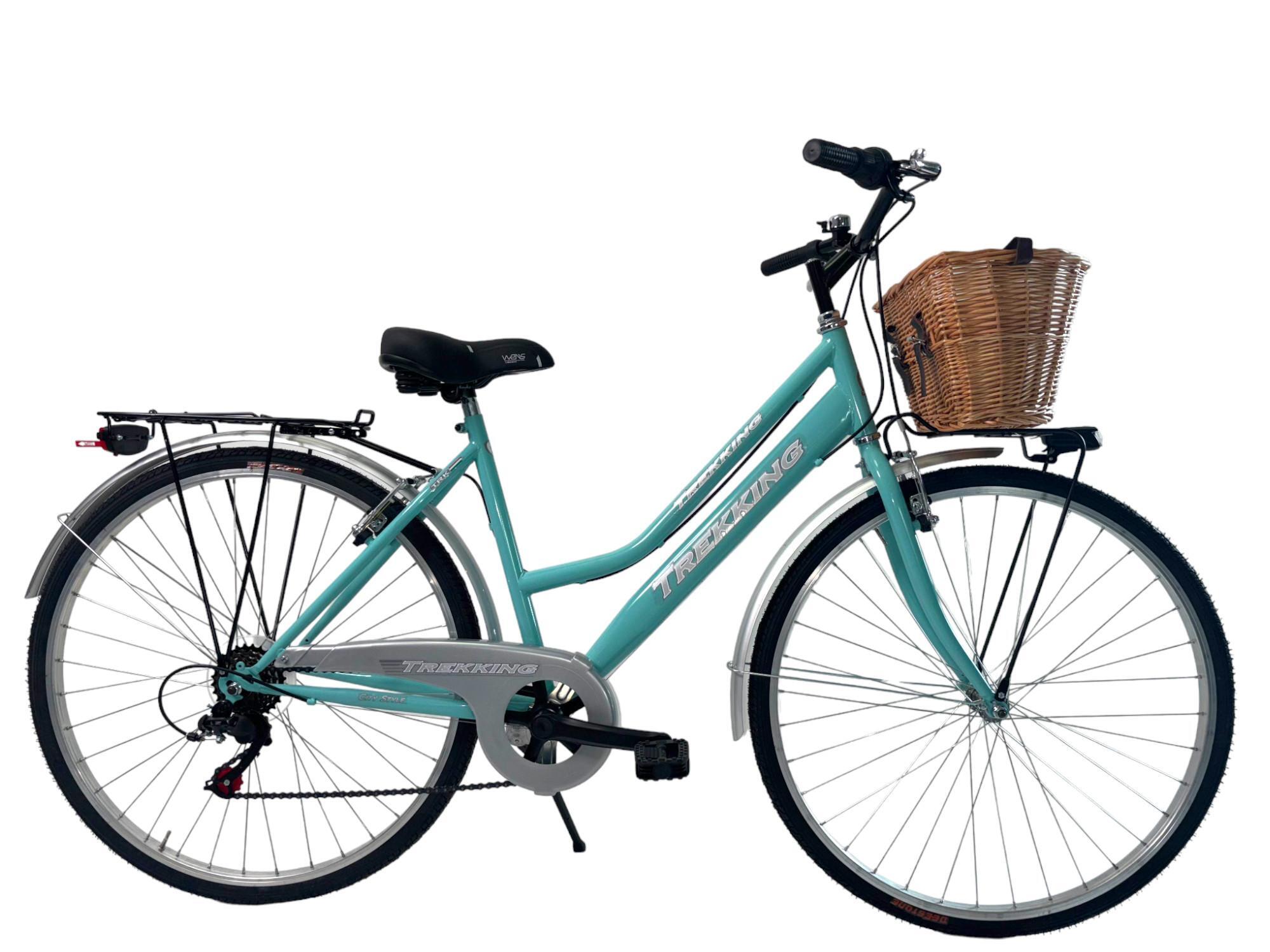 MADICKS Bicicletta Donna Passeggio Misura 28 città con Cambio Tiffany, Cestino in Vimini