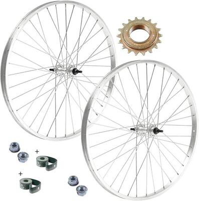 COPPIA RUOTA CERCHIO ANTERIORE + POSTERIORE 26" X 1. 3/8 BICI PIGNONE ROCCHETTO