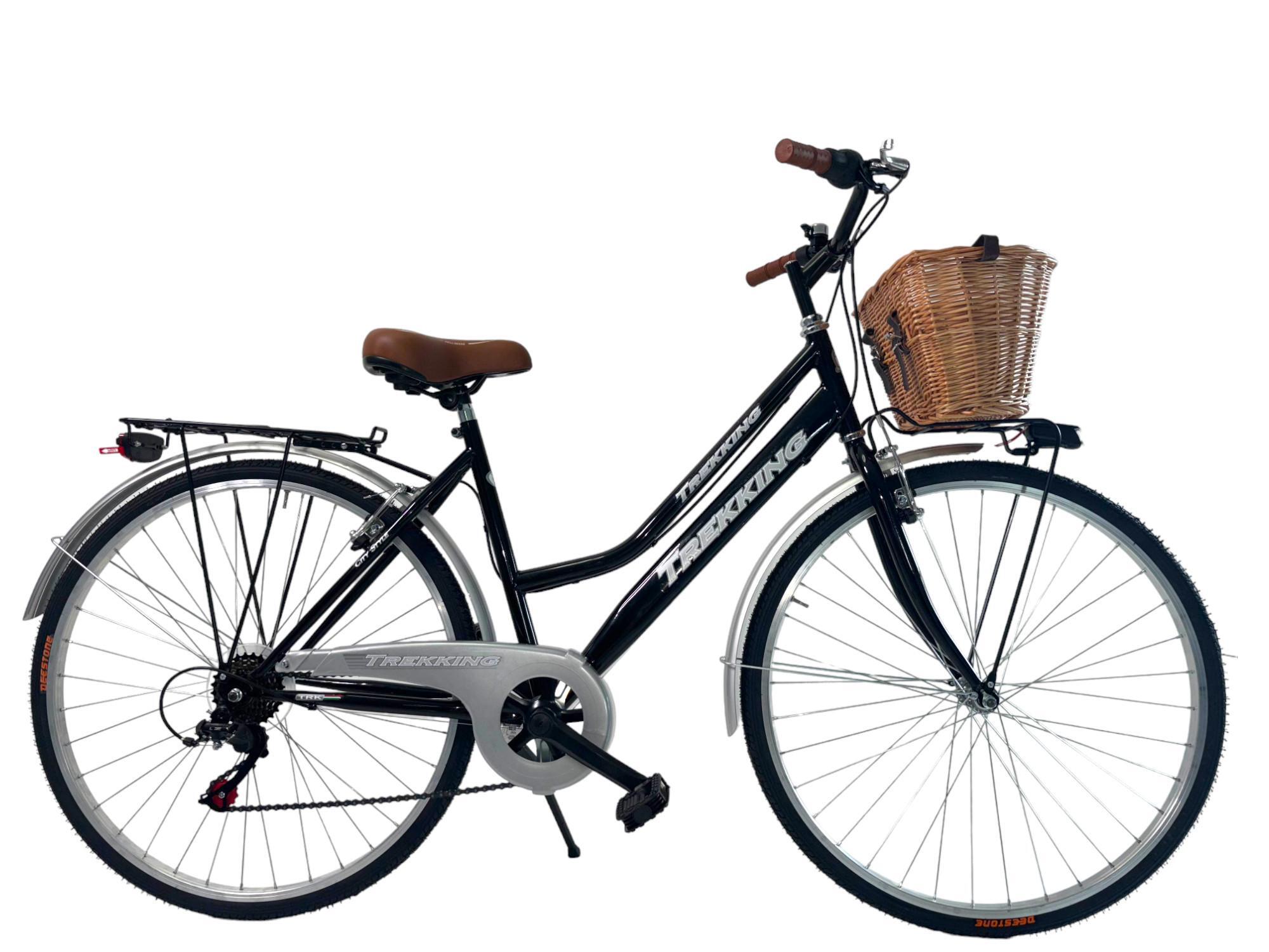 MADICKS Bicicletta Donna Passeggio Misura 28 Città Nera Con Cambio E Cestino In Vimini