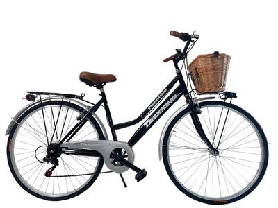 Bicicletta Donna Passeggio Misura 28 Città Nera Con Cambio E Cestino In Vimini