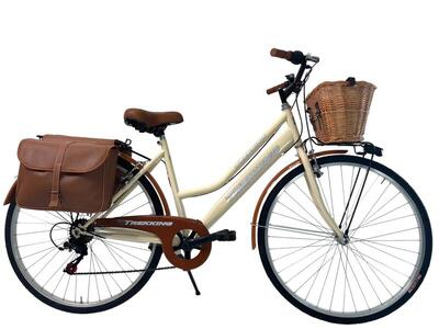 Bicicletta Donna Passeggio Misura 28 Beige con Cambio. Borse e Cestino in Vimini
