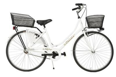Bicicletta Donna da Passeggio Misura 26 Bici città Vintage con 2 Cestini Bianca