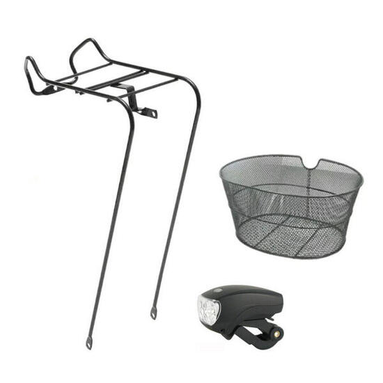 Kit Portacesto Anteriore 28 + Cesto Ovale Nero + Fanalino Anteriore-Bici Olanda-