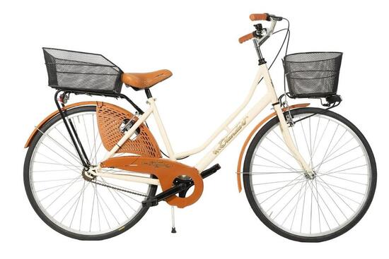 Bicicletta Donna Da Passeggio Misura 26 Bici Città Vintage Con 2 Cestini Beige