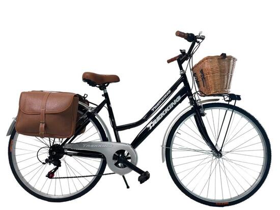Bicicletta Donna Passeggio Misura 28 Nera Con Cambio Borse E Cestino In Vimini