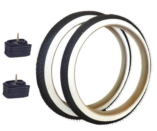 Coppia Copertoni 20 X 1.75 Bianco/Nero + Camere Per Bici 20 Bicicletta Pneumatic