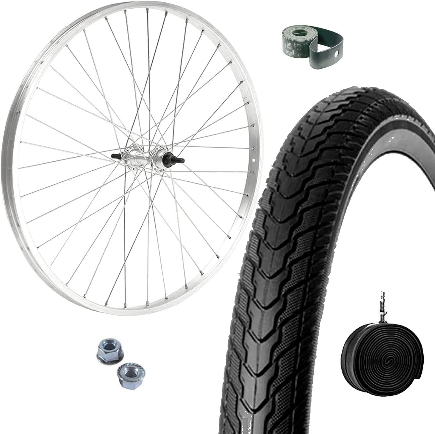 MADICKS CERCHIO RUOTA COMPLETA ANTERIORE + COPERTONE + CAMERA 26" X 1. 3/8 BICI CITY